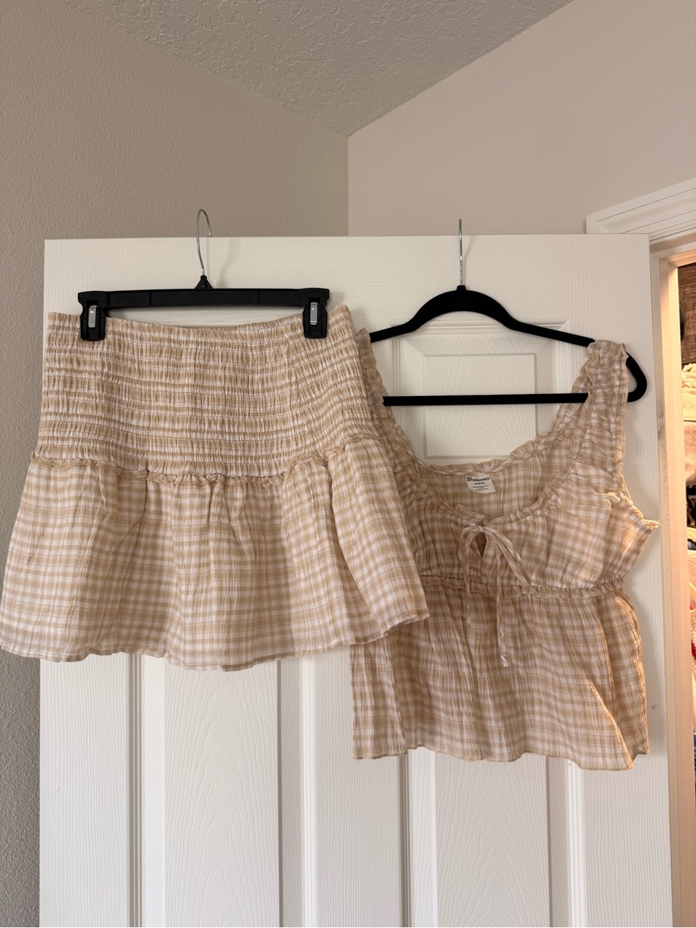 No Boundaries Beige Plaid Ruffle Mini Skirt